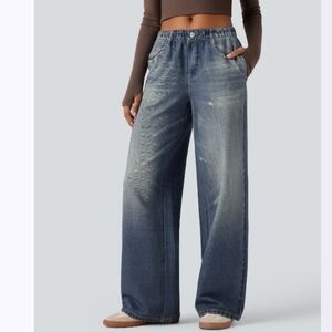 Halara Mid Rise Denim Print French Terry Sweatpant Jeans